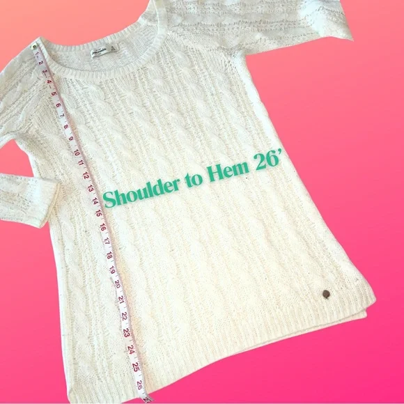 Abercrombie & Fitch White Cable Knit Sweater Jessica Simpson Pom Pom Beanie Set - Picture 4 of 7